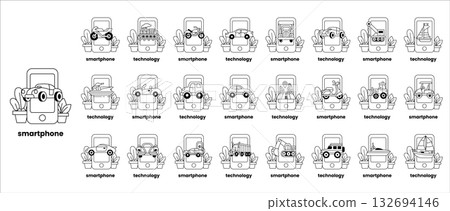 A series of car drawings with the word "smartphone" written below them 132694146