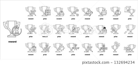 A collection of cartoon characters with the word "reward" at the top 132694234