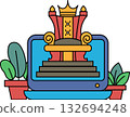 A cartoon drawing of a throne with a crown on top 132694248