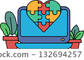 A computer monitor with a heart made of puzzle pieces 132694257