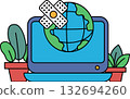 A laptop with a green plant next to it 132694260