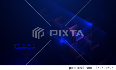 Abstract blue cube blockchain technology. Big data network connects Abstract blue cube blockchain technology. Big data network connects 132694697