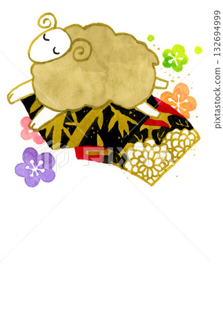 Cute Japanese-style New Year's card material for 2027 (Reiwa 9) (hand-drawn watercolor illustration) Cute Japanese-style New Year's card material for 2027 (Reiwa 9) (hand-drawn watercolor illustration) 132694999