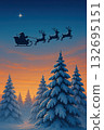 聖誕老人和他的馴鹿雪橇在黎明的天空中返回（聖誕節早晨） 132695151