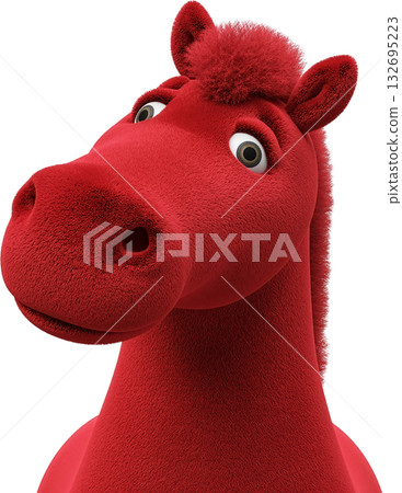 An endearing 3D character of a bright red horse, isolated on a transparent background. 132695223