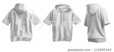 Set of white front back side view tee short sleeve hoodie hoody sweatshirt on transparent background cutout, PNG file. Mockup template 132695343