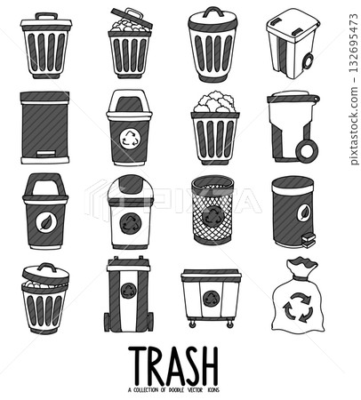 Trash Related Doodle vector icon set. Drawing sketch illustration hand drawn line eps10 Trash Related Doodle vector icon set. Drawing sketch illustration hand drawn line eps10 132695473
