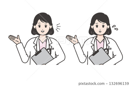Illustration set of a female doctor guiding 132696139