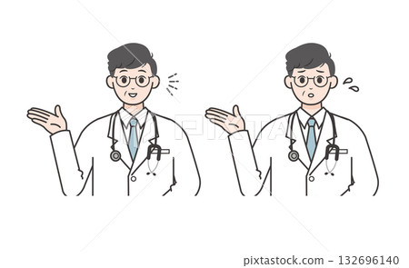 Illustration set of a male doctor guiding 132696140