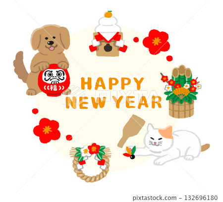 新年貓狗插圖 新年貓狗插圖 132696180