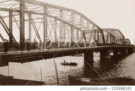 Old photo, 1907-1918, Tokyo, Eitai Bridge and Sumida River Old photo, 1907-1918, Tokyo, Eitai Bridge and Sumida River 132696191