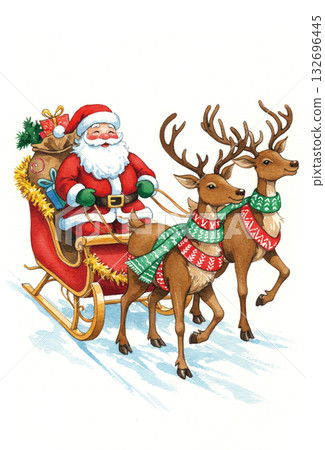 聖誕老人乘坐馴鹿雪橇 132696445