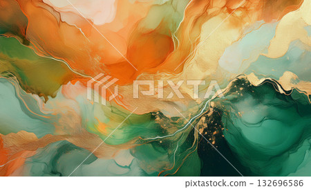Orange, green and gold abstract background 132696586