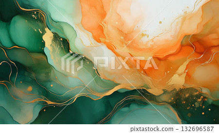 Orange, green and gold abstract background Orange, green and gold abstract background 132696587