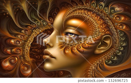 Golden Fractal Portrait of a Mystical Figure Golden Fractal Portrait of a Mystical Figure 132696725