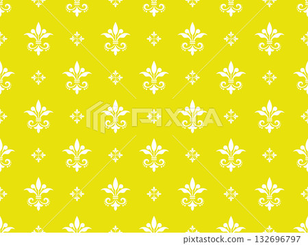Wallpaper in the style of Baroque. White and yellow floral ornament. Seamless vector background. Graphic pattern for fabric, wallpaper, packaging. Ornate Damask flower illustration 132696797