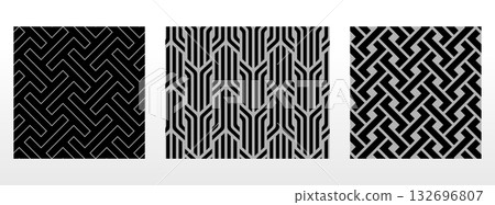 Geometric set of seamless black and gray patterns. Simple vector graphics 132696807