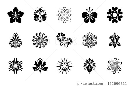 Flower icons set. Isolated elements for design. Vector graphics. 132696811