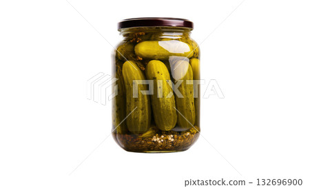 Crunchy pickles in a jar filled with brine and spices, created AI, PNG Crunchy pickles in a jar filled with brine and spices, created AI, PNG 132696900