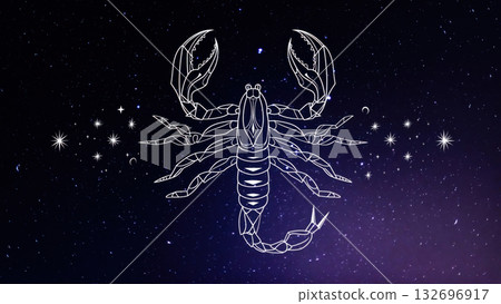 Scorpio art in white on a starry dark backdrop, created AI Scorpio art in white on a starry dark backdrop, created AI 132696917