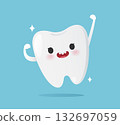 Cute tooth cartoon illustration showing healthy and shiny white teeth 132697059
