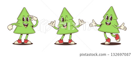 Cartoon Christmas Tree Character Vector Illustration Set Saluting Shaka And Welcoming Pose Cartoon Christmas Tree Character Vector Illustration Set Saluting Shaka And Welcoming Pose 132697087