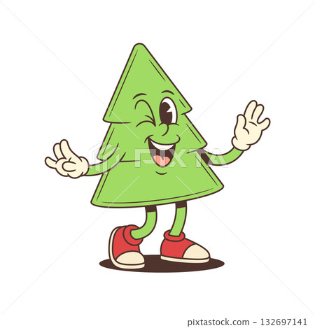 Happy Cartoon Christmas Tree Character Mascot Dancing In Red Sneakers Vector Illustration Happy Cartoon Christmas Tree Character Mascot Dancing In Red Sneakers Vector Illustration 132697141