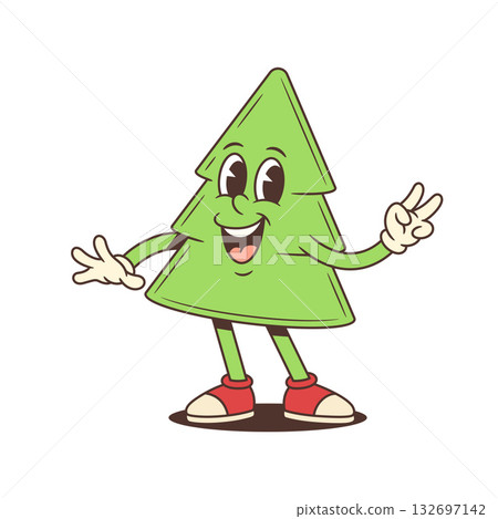 Funny Cartoon Christmas Tree Character Showing Victory Gesture Vector Illustration 132697142