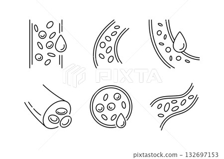 Blood vessel line icons set. Human artery and vein symbol. Blood hemoglobin sign. Healthy heart system control. Healthy vessel icon. Vector illustration isolated on white background 132697153