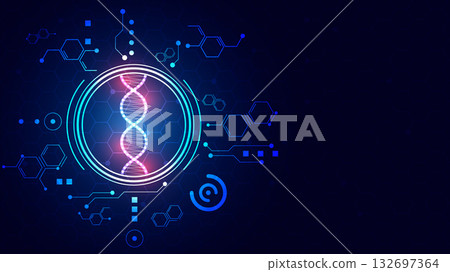 Abstract Digital Network Background with Glowing DNA and Hexagon Structure. Abstract Digital Network Background with Glowing DNA and Hexagon Structure. 132697364