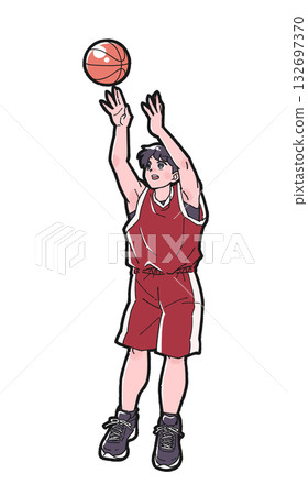 Illustration of a boy shooting a basketball 132697370