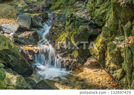 A mountain stream flowing into the Uji River, Momiji Valley, Uji City, Kyoto Prefecture A mountain stream flowing into the Uji River, Momiji Valley, Uji City, Kyoto Prefecture 132697429