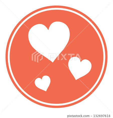 Orange circle icon scattered white hearts for love, romantic design Orange circle icon scattered white hearts for love, romantic design 132697618