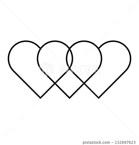 Three Interconnected Geometric Heart Shapes, heart pattern for love, design, decoration, and Three Interconnected Geometric Heart Shapes, heart pattern for love, design, decoration, and 132697623
