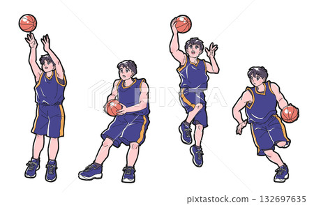 Illustration set of boys playing basketball Illustration set of boys playing basketball 132697635