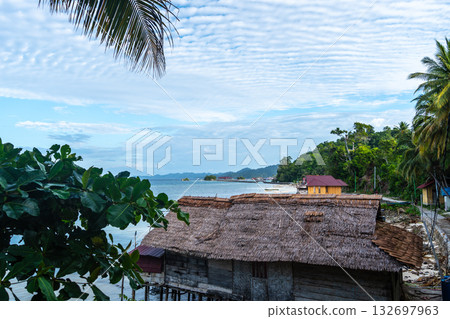 Fishing village on Malenge Island, Togian Archipelago, Sulawesi, Indonesia 132697963