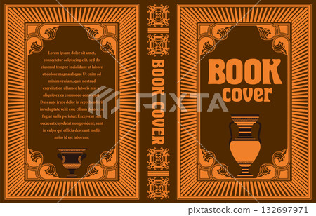 Book cover design featuring greek ornaments and vase silhouette, ideal for history or archeology publications Book cover design featuring greek ornaments and vase silhouette, ideal for history or archeology publications 132697971