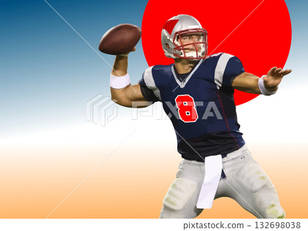 American football quarterback is throwing a pass during a game. No AI 132698038