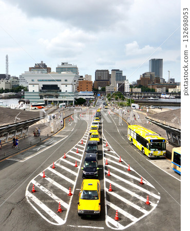 Bus and taxi traffic jams caused by a large passenger ship docking Bus and taxi traffic jams caused by a large passenger ship docking 132698053