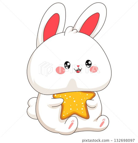 Cute cartoon rabbit with star on white background. Vector illustration. Cute cartoon rabbit with star on white background. Vector illustration. 132698097