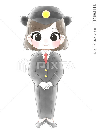 Cute watercolor illustration of a female station attendant 132698118