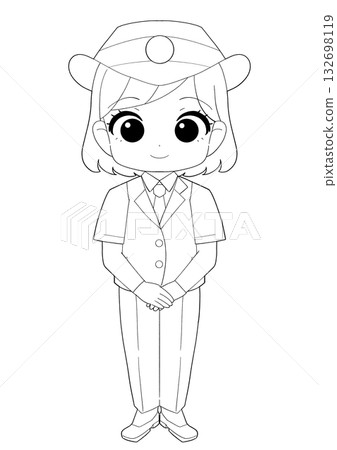 一位女車站服務員的可愛黑白插圖 一位女車站服務員的可愛黑白插圖 132698119