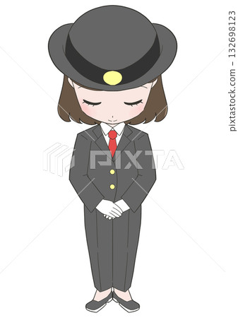 Illustration of a female station attendant bowing Illustration of a female station attendant bowing 132698123