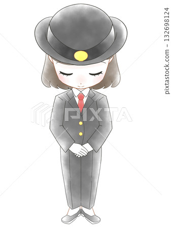 Watercolor illustration of a female station attendant bowing Watercolor illustration of a female station attendant bowing 132698124