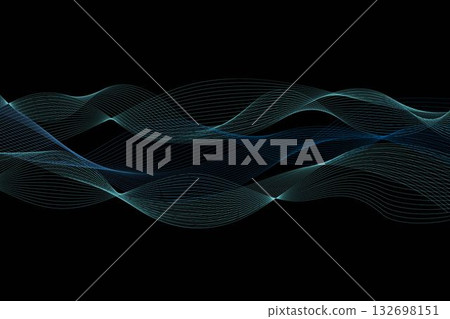Abstract design of wave lines in varying shades of blue against a black background, creating a sense of depth and movement. Speed, innovation or futuristic feel concept. Abstract design of wave lines in varying shades of blue against a black background, creating a sense of depth and movement. Speed, innovation or futuristic feel concept. 132698151