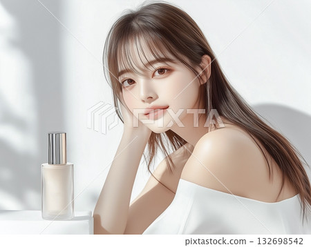 Beauty image material of a beautiful young woman smiling with skin care products Beauty image material of a beautiful young woman smiling with skin care products 132698542