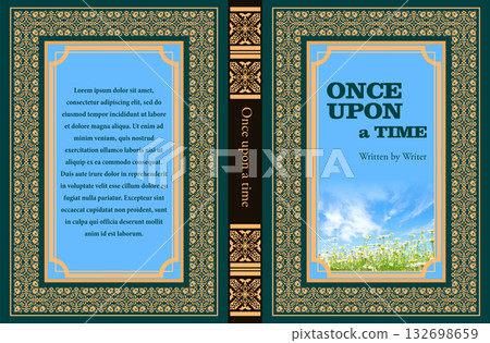Open book with once upon a time cover and beginning of story on first page, showing concept of storytelling 132698659