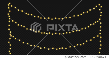 Glowing fairy garland string with yellow bulbs 132698671