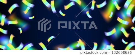 Holographic rainbow confetti flying on black 132698686