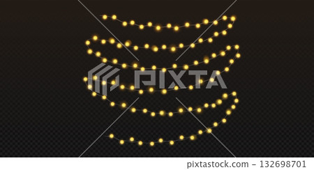 Fairy garland light string with glowing gold bulbs Fairy garland light string with glowing gold bulbs 132698701